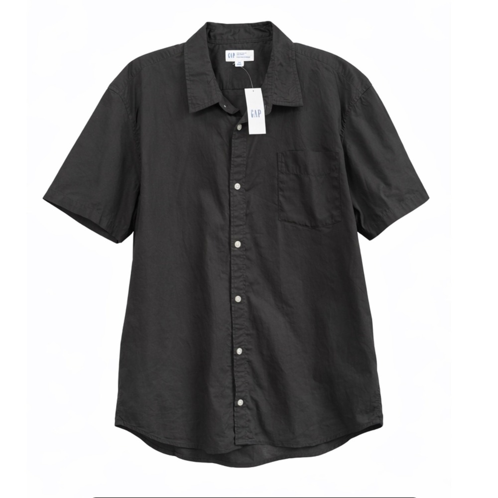 Gap Mens XXL Slim Fit Stretch Soft Poplin Short Sleeve Button Down Shirt Black